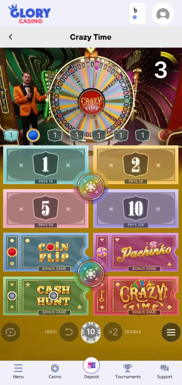 Place a bet and start playing at Glory Casino.
